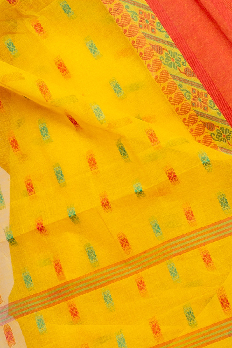 Yellow Pure Cotton ToraPar Tant Saree (878)